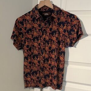 Floral Short Sleeve Shirt - Dark Navy and Orange